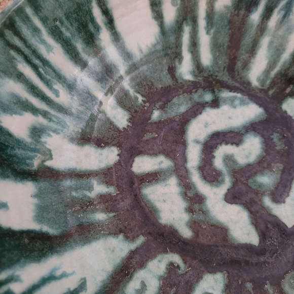 Vintage - 1974 Green and‎ White Salt Glaze Red Ware Signed Bowl - Picture 2 of 4